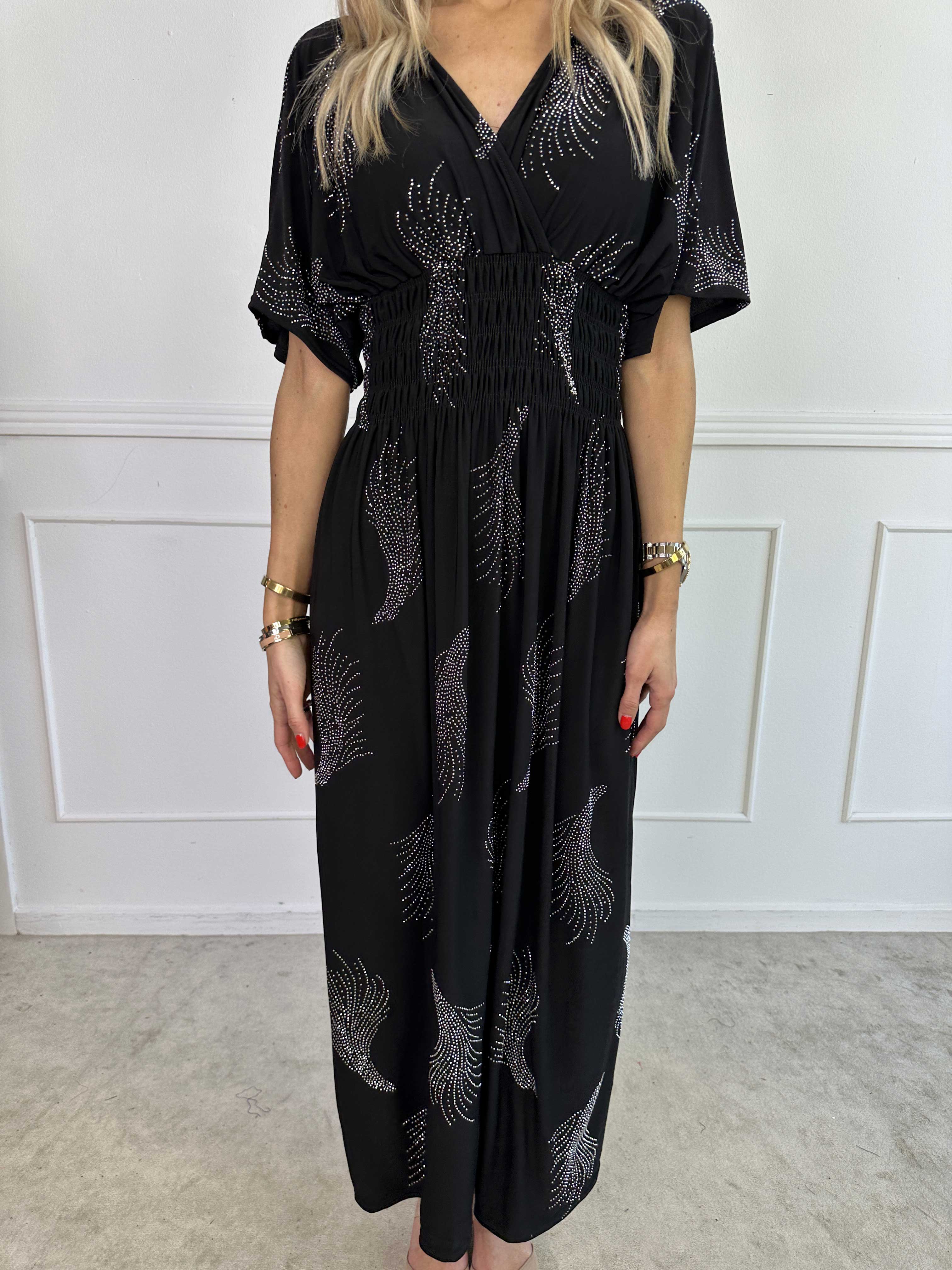 Pams Leaf Crystal - Lang elastisk kjole med mønster af similisten